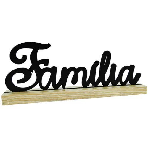 Enfeite Palavra Familia Preto C/base 30x11x4cm