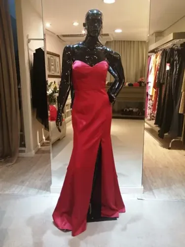 Vestido de festa longo Cetim Vermelho - P