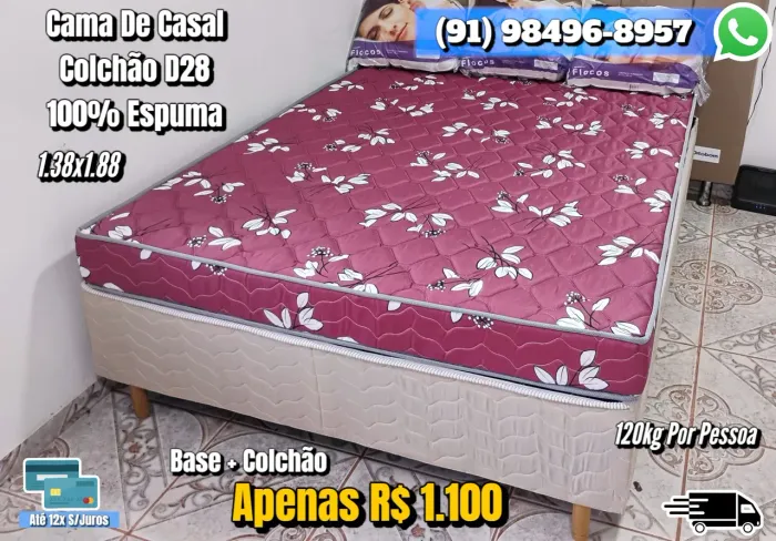 Cama de Casal com Colchão D28 100% Espuma - R$1.100