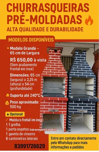 Churrasqueira Pré-Moldada Grande - frete grátis 