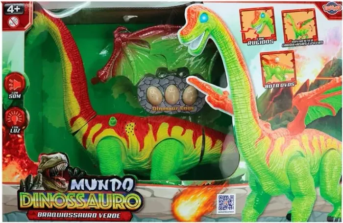 Brinquedo Mundo Dinossauro Braquiossauro Bota Ovo, com som e luz
