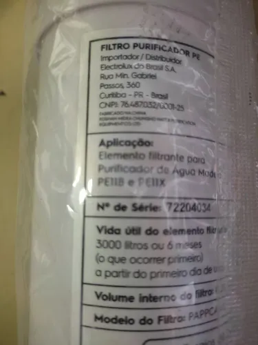 Filtro para Purificador de Água Electrolux PE11B/PETIX