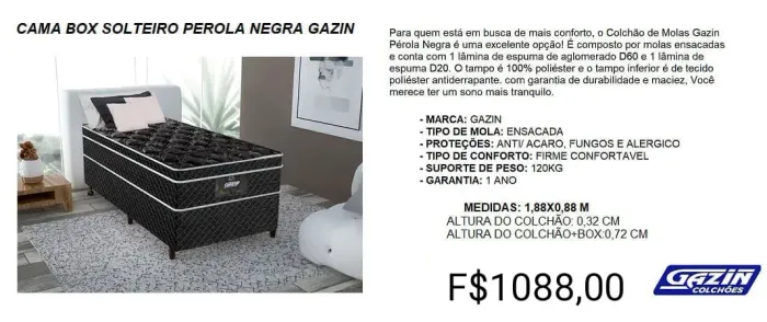 CONJUNTO SOLTEIRO!!  COLCHÃO GAZIN MOLAS 32CM + BOX SOLTEIRO