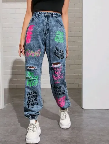 Calça Jeans jogger da shein com Estampa