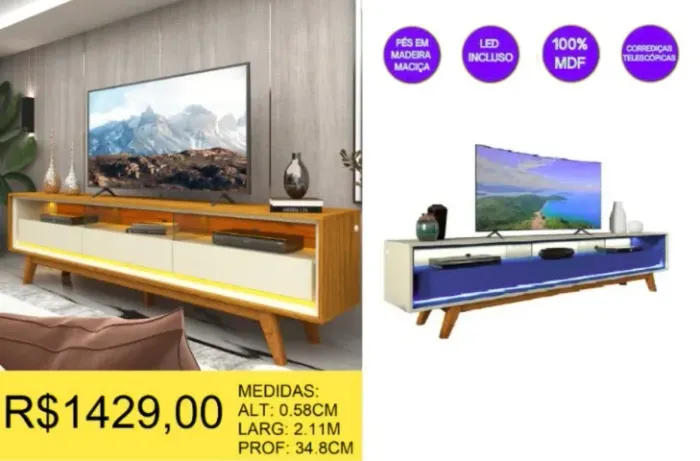 RACK COM LED 100% MDF A PRONTA-ENTREGA
