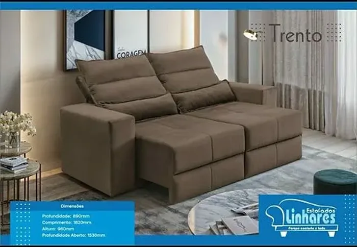 Sofá Retrátil e Reclinável Trento, Assento com Molas - Estofados Linhares