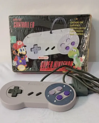 Controle Super Nintendo Paralelo de Época na Caixa