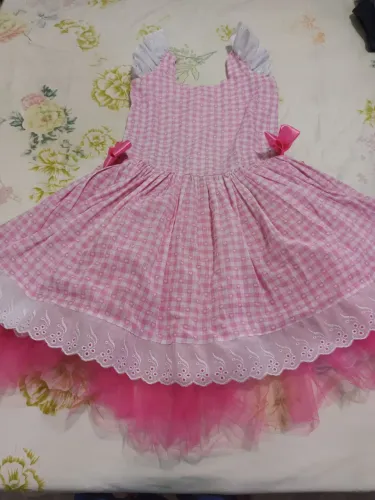 Vestidos Mãe  e Filha Xadrez Rosa com Detalhes