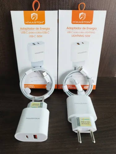 Carregador H'MASTON USB-C 50W com Cabo (Lightning/USB-C)