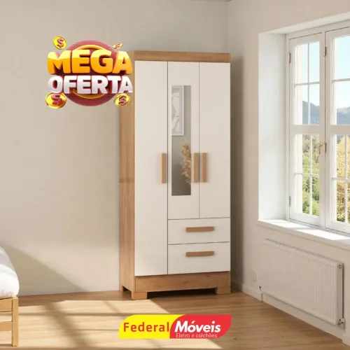 Guarda Roupa Solteiro 3 Portas c/ Espelho Compacto Oferta - Solicite Catálogo