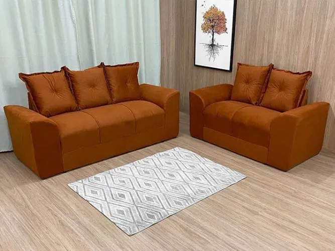 Conjunto de Sofá 2 e 3 Lugares Suede Terracota 