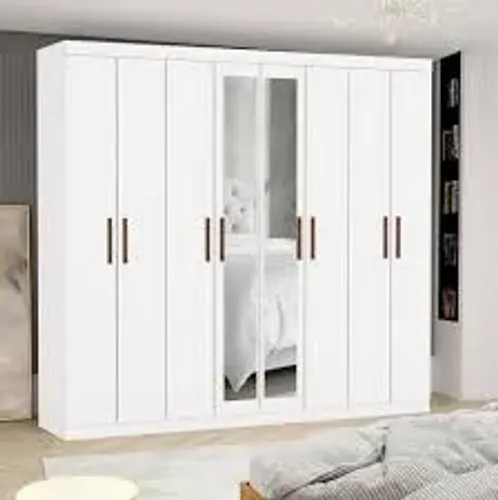 Guarda Roupa Rubi 8Pts 4Gvs com Espelhos Branco Carioca - Entrega Rápida!
