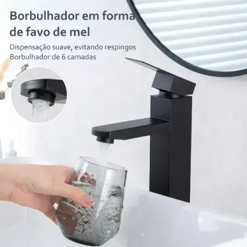 Torneira para pia de banheiro de luxo bica alta Monocomando Modelo Square Black