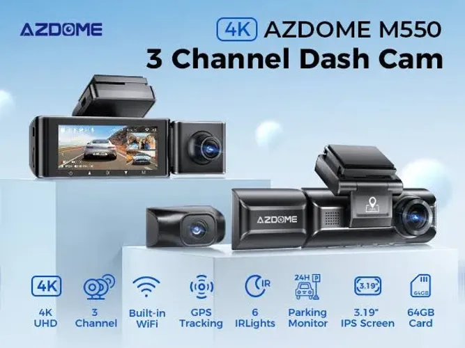 Câmera tripla veicular Azdome M550 PRO 