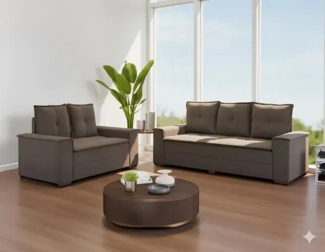 Conjunto sofa 2 e 3 lugares marrom veludo novo 