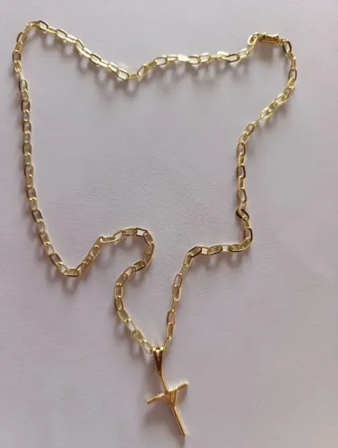Cordão de moeda antiga com banho 18 K cadeado ? longo