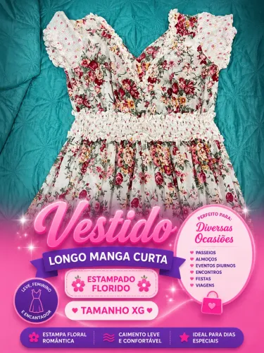 Vestido longo florido tamanho XG perfeito para festas diurnas ou São João