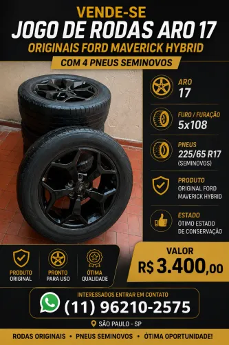 Jogo de Rodas Aro 17 Original Ford Maverick Hybrid + 4 Pneus