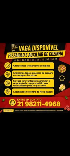 Vaga pra Pizzaiolo e ajudante de cozinha pra pizzaria