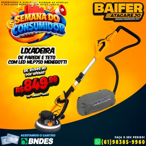 Lixadeira de Parede e Teto Com Led MLP750 Menegotti