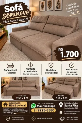 "SOFA NOVO NUNCA USADO" Excelente oportunidade! Sofá retrátil em perfeito estado, sem uso.