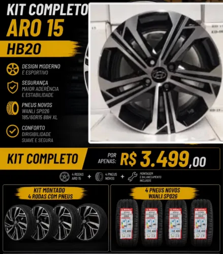 Rodas aro 15 4/100 hb20 S novas + pneus novos 