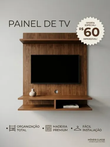 Lindo Painel para TV de Parede (Cor Madeira) - Excelente Estado!