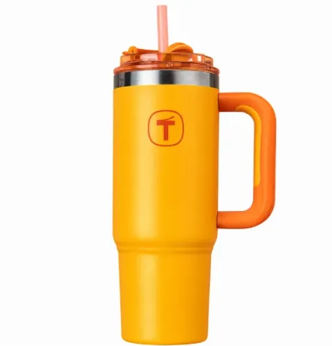 Tupperware Copo Térmico Big T com Canudo 1,1 litro Laranja Damasco