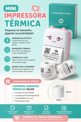 Mini Impressora Térmica Portátil Bluetooth + Brinde