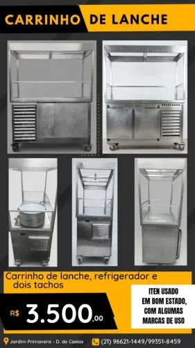 Carrinho de lanches inox com frezzer