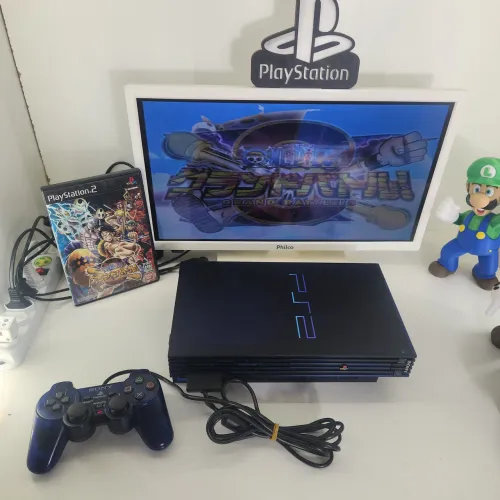 Playstation 2 edição midnight blue original completo com 1 jogo original
