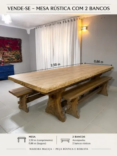 MESA DE MADEIRA COM DOIS BANCOS
