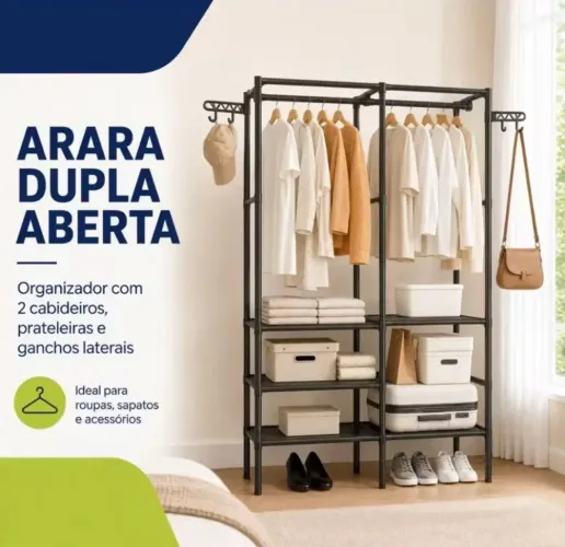 Roupeiro Guarda Roupa Portatil Cabideiro Arara 2 Divisões Para Roupa Sapateira Organizador