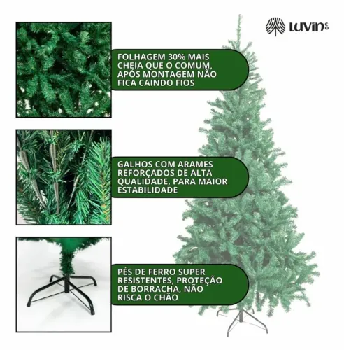 Árvore De Natal Pinheiro Luxo 1,80m 800 Galhos Verde Cheia Verde-escuro - A RETIRAR