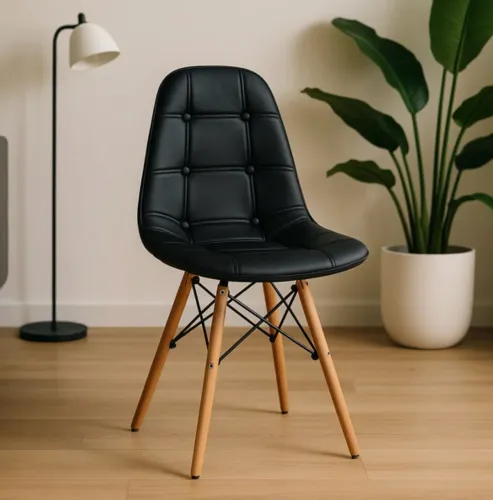 6 Cadeiras Estofadas Pretas Eames Eiffel Botone