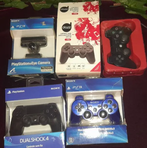2 Controles Playstation 3 Não Funciona//Pra peças + Controle PS4 Drift + PS3 Câmera Parada