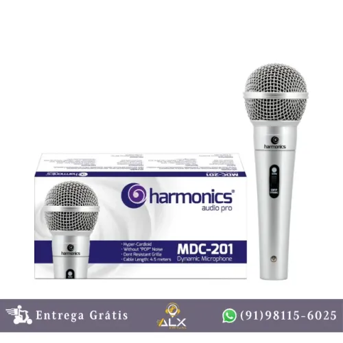 Microfone Harmonics Com Cabo Mdc201 Dinâmico Supercardióido Prata *ENTREGA GRÁTIS*