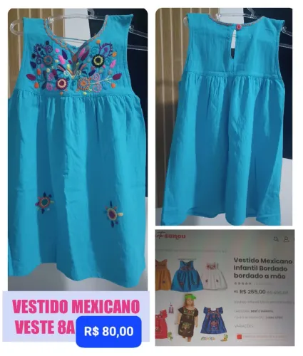 Vestido menina Mexicano bordado a mão