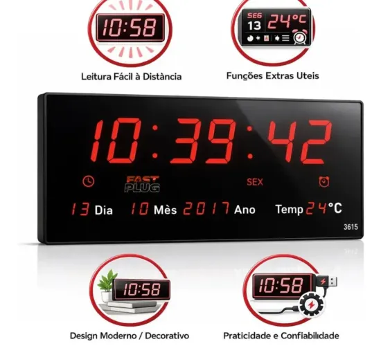 Relógio de parede digital completo,dia mês,ano,temperatura