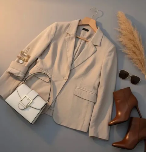 Blazer Feminino Bege Forrado - Tamanho G | Nunca Usado
