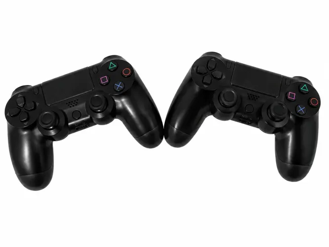 2 controles de ps4 conexão por cabo ou wireles bluetooth.