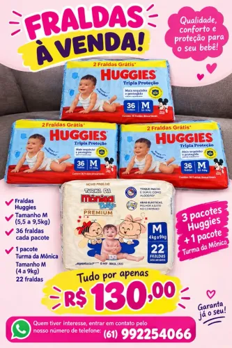 Kit 04 pacotes Fraldas m Higgies e turma da Mônica