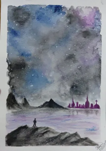 Aquarela autoral: Diante do infinito