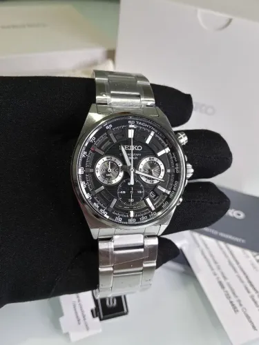 Relógio Novo Seiko Chronograph Black Dial Full Set - 41mm Ref SSB397P1