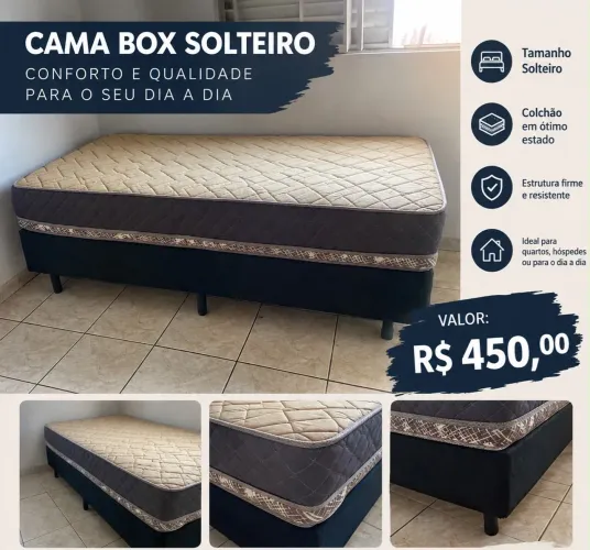 Cama box solteiro com colchão 