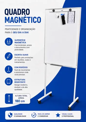 Quadro branco magnético com rodas
