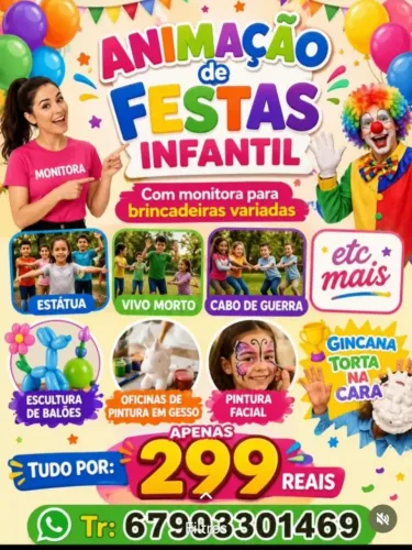 Recreação gincanas pintura facial oficinas gesso pulseiras massinha etc