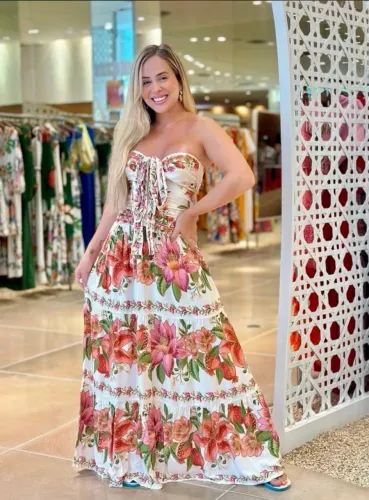Vestido floral de verão longo farm TAM g 