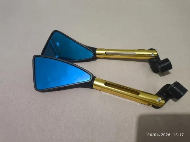 Par de Retrovisores Esportivos Alumínio Dourado + Lente Azul (Universal)
