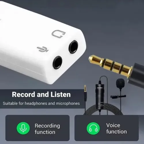 Placa de som USB externa  adaptador de áudio 3,5 mm para fone de ouvido e microfone